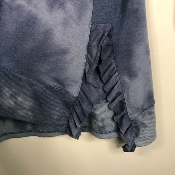 Cupio Blue Tie Dye Blue 3/4 Sleeve Ruffle Side Top - Picture 3 of 6